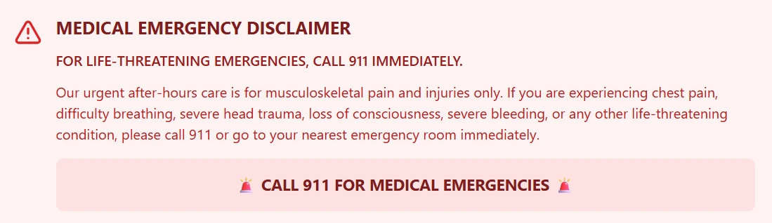Medical emergency disclaimer with instructions to call 911 for life-threatening emergencies.